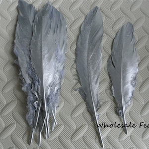 100 pcs silver GOOSE feather loose for craft supply 5-8 in (13-20 cm)