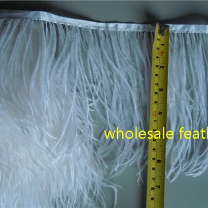 10 yards/lot white ostrich feather trimming fringe on Satin Header for Wedding Derss
