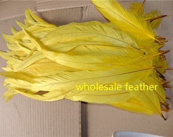 100 pcs yellow Coque rooster tail feather loose for feather costume decor