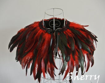 red feather cape feather jacket feather shawl rooster feather cape 3 ply