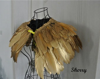 Gold feather cape feather jacket feather shawl goose feather cape Carnival feather shoulder shrug