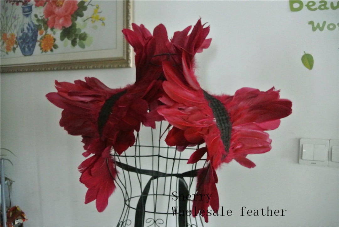 Burgundy Feather Shawl Shrug Feathers Cape Vintage Capelet Etsy