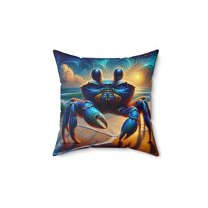 Zodiac Cancer Vibrant Crab Artwork Pillow Coastal Decor Beach House Accents Nautical Home Accessory Throw Cushion Astrology Birthday Gift