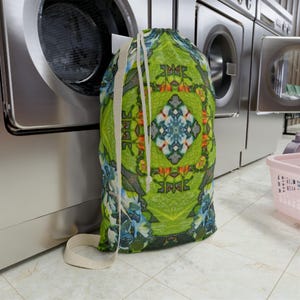 Bohemian Floral Laundry Bag Eco-Friendly Storage Stylish Hamper Travel Organizer Students Decor &#39;Natures Crossroads&#39; Art by Mitzisniftis