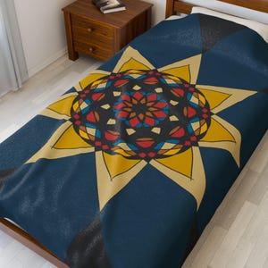 Cozy Velveteen Plush Blanket Geometric Design Perfect Home Decor Gift for Her Throw Blanket, Boho Style &#39;6.rare.journey&#39; Art by Mitzisniftis