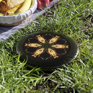 Decorative Frisbee with Kaleidoscope Design, Perfect for Outdoor Fun, Summer Parties, Beach Days &#39;Six Flaming Arrows&#39; Art by Mitzisniftis