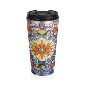 Psychedelic Floral Stainless Steel Travel Mug Vibrant Floral Design Perfect for Coffee Lovers Gifts Travelers Eco-Friendly Beverage Holder