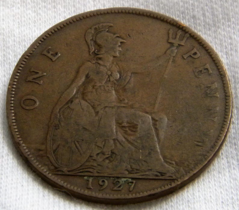 1927 British Great Britain Coin Penny 1 Cent Free Shipping