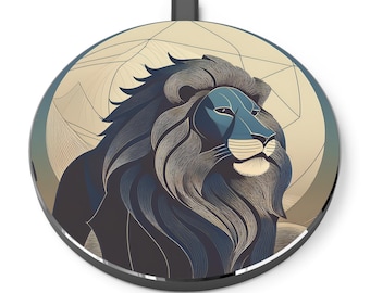 Elegant Lion Wireless Charger Fast Charging Pad Animal Art Decor Gift for Animal Lovers Phone Charger Office &#39;Your Majesty&#39; art by sovoccor