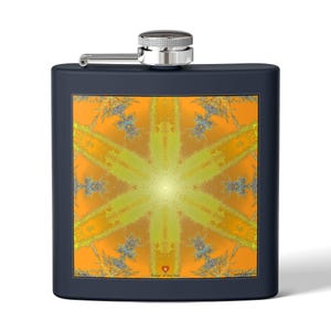 Bold Floral Patterned Stainless Steel Flask Unique Gift Stylish Drinkware Hiking Camping Festivals &#39;Power of the Sun&#39; Art by Mitzisniftis