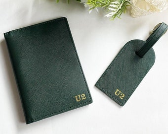 Personalized Leather Passport Holder&Luggage Tag, Personalized Vegan Leather Suitcase Tag, Engraved Passport Cover Wallet, Travel Gift Set
