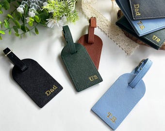 Personalized Vegan Leather Luggage Tag, Engraved Name Initials Luggage Tag, Monogram Suitcase Tag, Wedding Party Favors, Travel Gift Sets