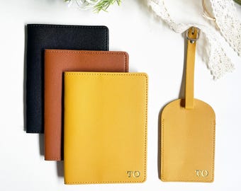 Personalized Leather Passport Holder, Engraved Initials Vegan Leather Passport Cover, Custom Luggage Tag&Passport Case, Passport Wallet