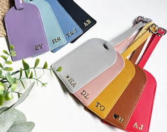 Etiqueta de equipaje de cuero personalizada, etiqueta vegana con nombre grabado, etiqueta de equipaje personalizada, etiqueta de maleta con monograma, regalos de boda, regalos de viaje
