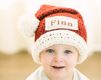 Monogrammed Crochet Santa Hat | Custom Santa Hat for Babies |  Baby's First Christmas Gift | Made to Order (4-6 week turnaround)