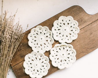 Scallop Cottage Coaster Set | Handmade Crochet Scallop Coasters | Neutral Farmhouse Coaster Set | Handmade Hostess Gift | Houseplant Coaster