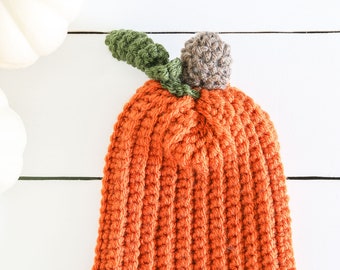 Crochet Pumpkin Kid Beanie | Orange Crochet Pumpkin Hat | Crochet Baby Fall Beanie | Halloween Pumpkin Beanie | Fall Newborn Gift