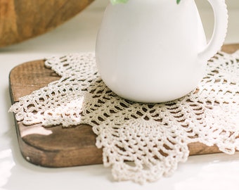 Farmhouse Off White Doily | Handmade Delicate Cottage Doily | Neutral Handmade Doily | Handmade Hostess Gift | Housewarming Gift Idea