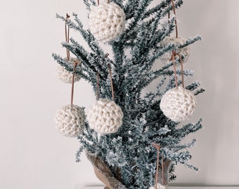 Cozy Crochet Ball Ornament | Neutral Crochet Ornament | Sweater Ornament | Chunky Crochet Yarn Ornament