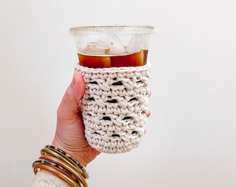 Boho Iced Coffee Sleeve | Cold Brew Cozy|  Iced Drink Sleeve | Reusable Cold Drink Cozy | Iced Tea Cozy | Teacher Gift | Mother's Day Gift