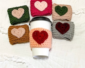 Crochet Heart Coffee Sleeve | Valentine’s Day Heart Coffee Sleeve | Valentine’s Day Coffee Cozy Gift | Bright Heart Variety Coffee Sleeves