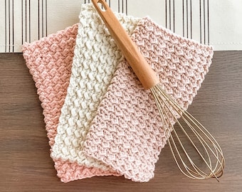 Spring Crochet Washcloth Set | Mother’s Day Gift Blush Pink Washcloth | Farmhouse Washcloth Set