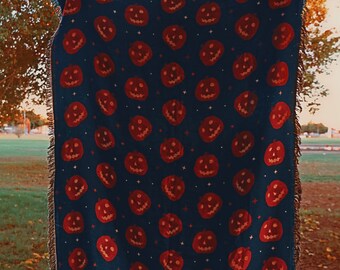 Jack-O-Lantern Woven Blanket/Tapestry, Halloween Blanket/Tapestry