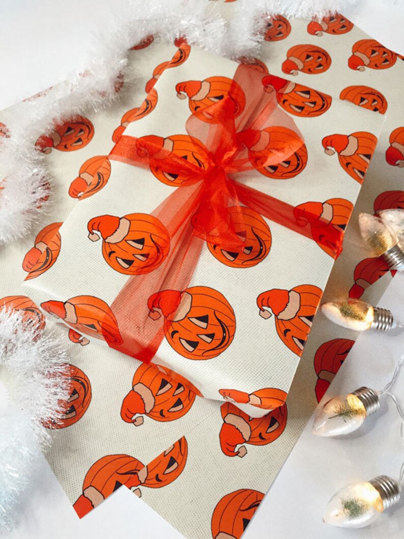 Jolly Jack-O-Lantern Christmas Wrapping Paper Gift Wrap image 1