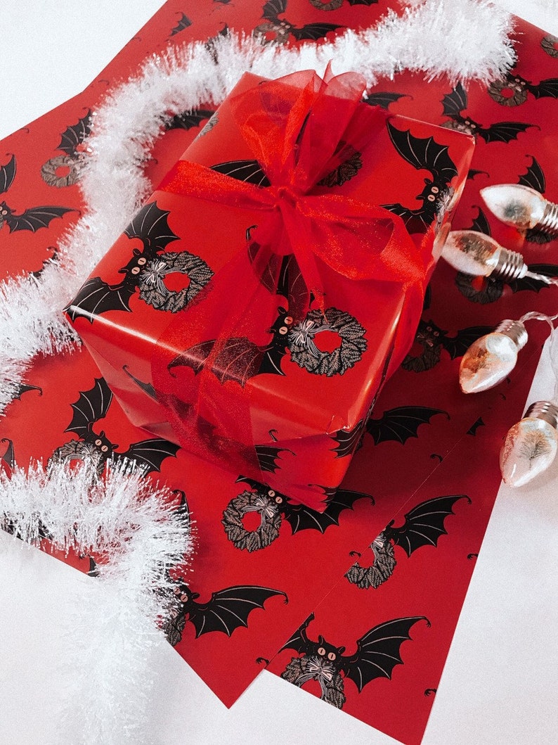 Merry Bat Christmas Wrap Creepmas Gift Wrap Christmas Wrapping image 1