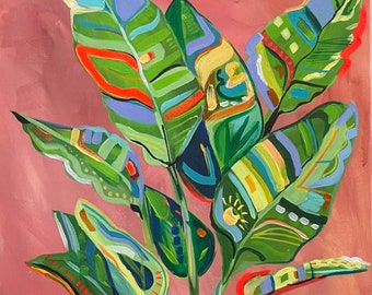 Impresión de ave del paraíso / Planta de interior abstracta de ave del paraíso / Impresión colorida / Impresión de flores vibrantes / Decoración vibrante para el hogar con flores tropicales