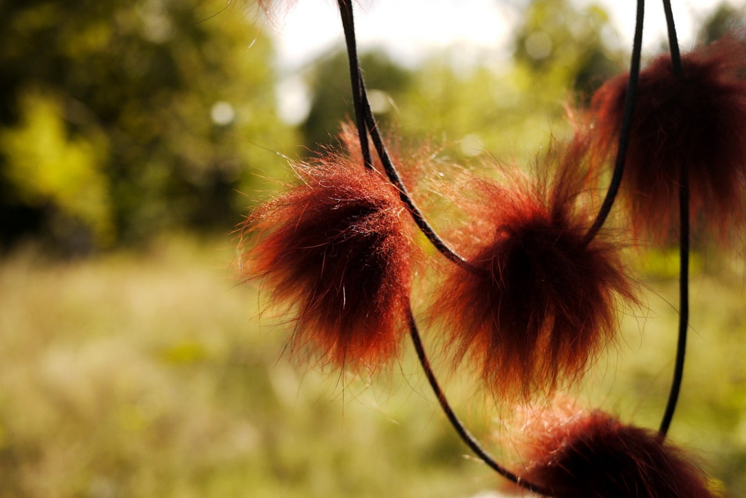Single Fur String Upcycled Real Fur Necklace: String With Fur Balls Brown and Russet Tips ...