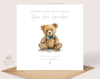 New Grandson Card, Personalised New Baby Card, Birth of a Grandson, New Grandparents Card