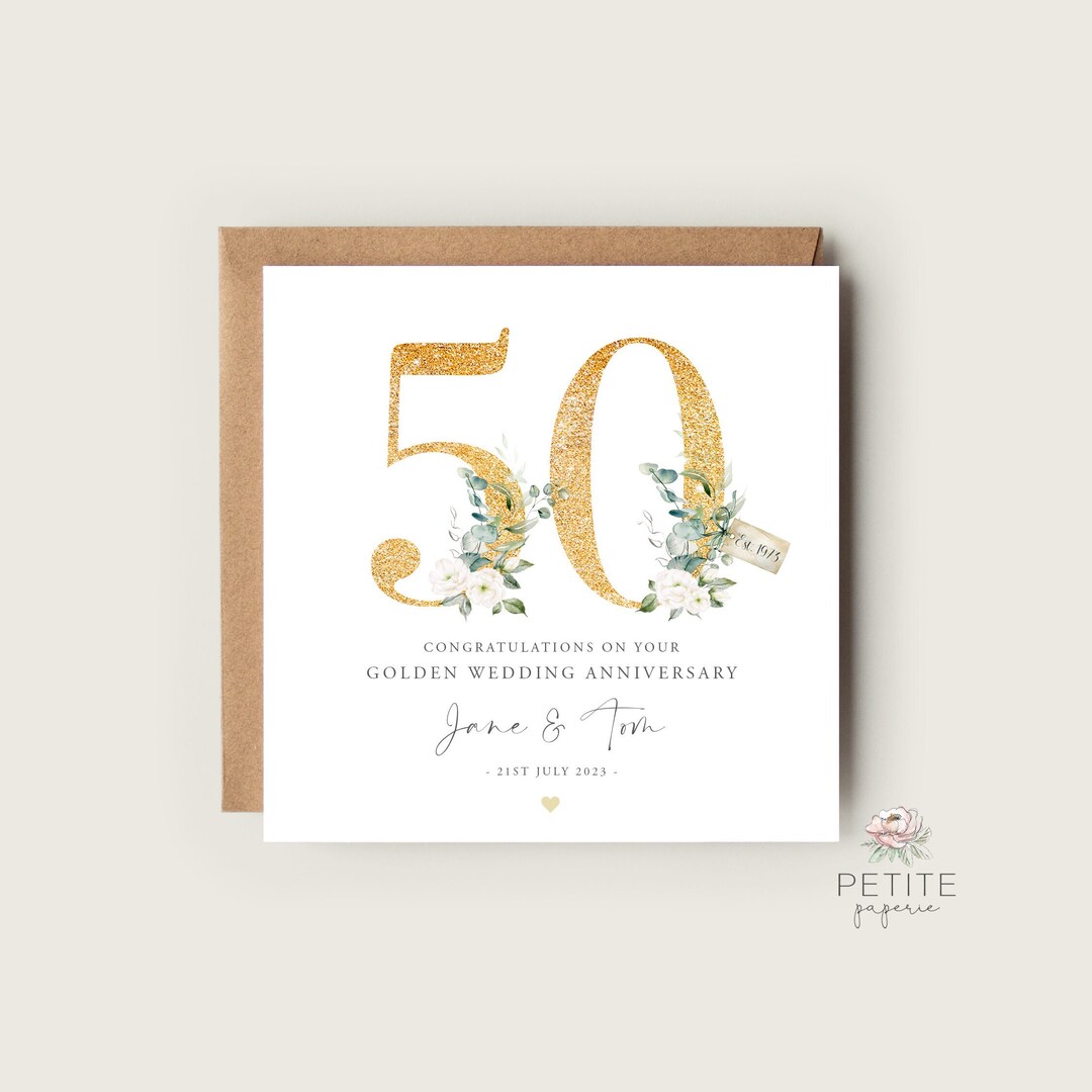 Golden Wedding Anniversary Card, 50th Anniversary Card, Golden Wedding