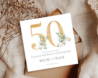 Golden Wedding Anniversary Card, 50th Anniversary Card, Golden Wedding Card, 50 Years Married Card