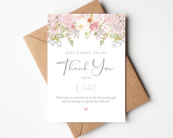 Thank You Cards, Pink Floral Thank You Cards,  Note Cards, Thank You For My Gift, Christening Thank You, Birthday Thank You