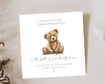 New Son Card, New Baby Boy Card, Personalised Baby Boy Card, Baby Boy Card, Baby Congratulations Card