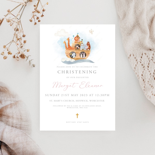 Christening Invitations, Baptism Invitations, Naming Day Invitations, Noah's Ark Invitations, Personalised Invitations