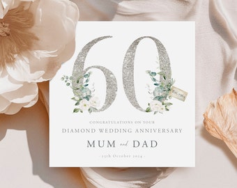 Diamond Wedding Anniversary Card, 60th Anniversary Card, Diamond Wedding Card, 60 Years Married Card