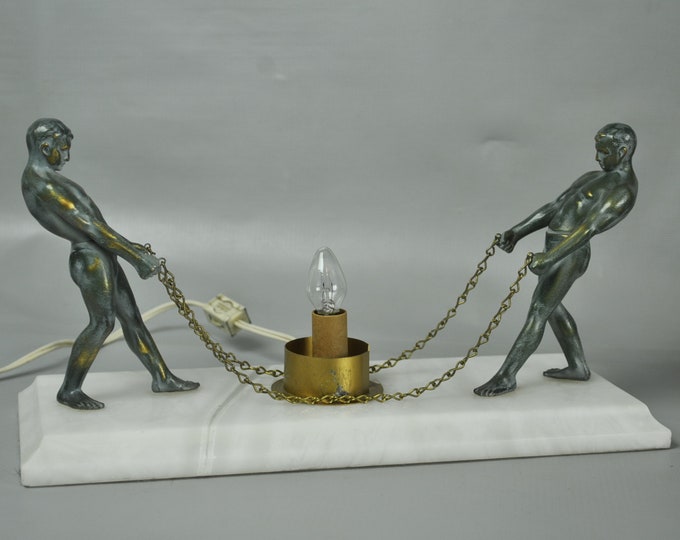 Lamp, Desk Table, Art Deco Male Figural Accent Lamp, Vintage Human Sculpture Lamp, Metal