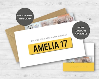 DRIVING LESSON Money Wallet, Personalised Number Plate Gift, 17th Birthday Gift Voucher, New Car Fund Envelope, Seventeenth Birthday Card