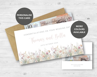 WEDDING Money Wallet, Honeymoon Fund Card, Personalised Wedding Gift for Couple, Gift Voucher Envelope, Wildflower Floral Wedding Card