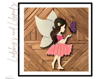 Fairy SVG - Single Line Woodland Fairy - PNG - PDF - Single Line Fairy - Single Line Mushroom- Laser Cut - Scroll Saw Template
