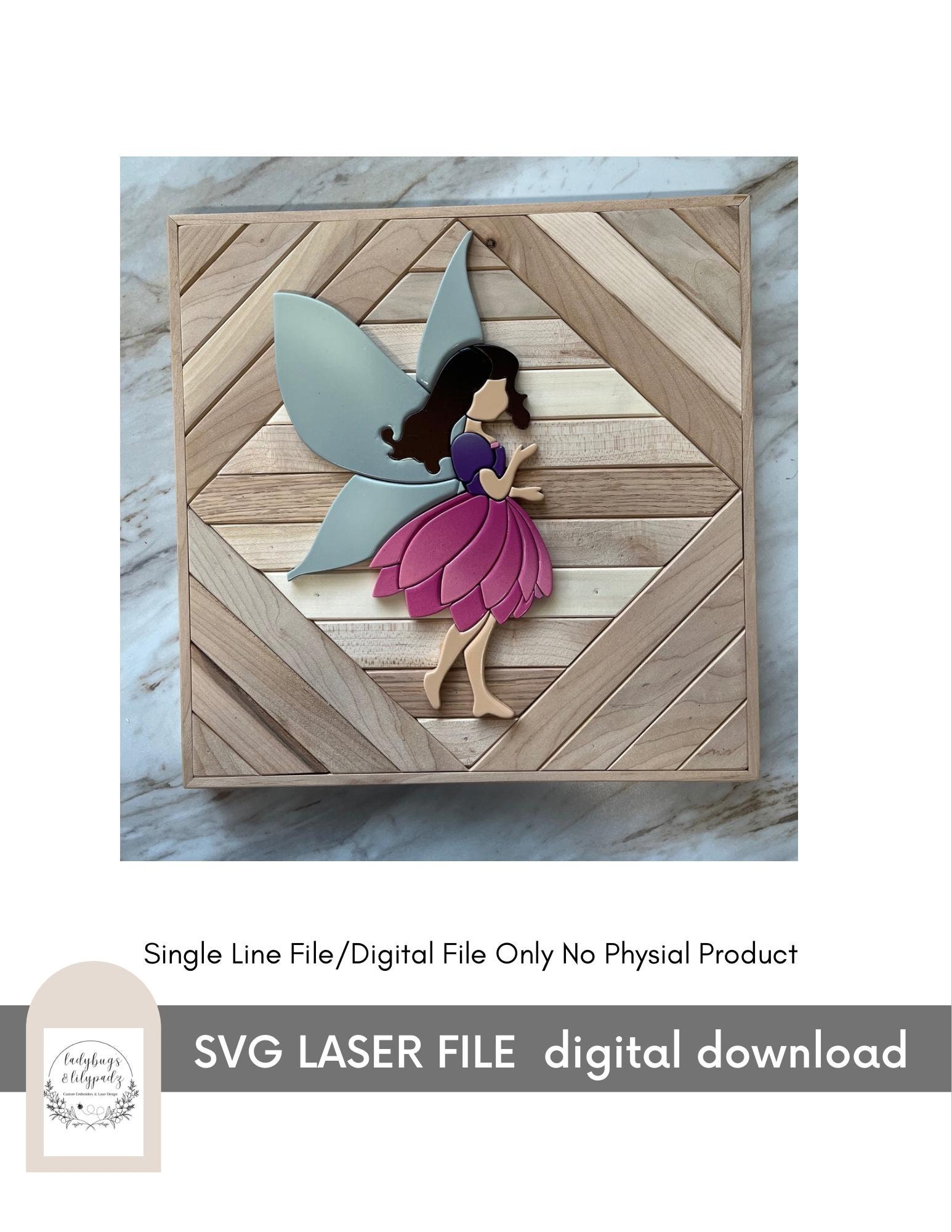 Fairy SVG - Single Line Woodland Fairy - PNG - PDF - Single Line Fairy - Single Line Mushroom- Laser Cut - Scroll Saw Template