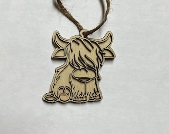Highland Cow, Scottish Highland Christmas ornament; car charm; backpack embellishment; keychain tag, gift tag; birthday, Easter, holiday