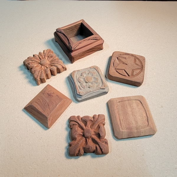 7 Hand carved square rosette  unfinished Found objects