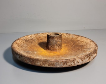 Salvage oddity Industrial iron upcycle Sculpture Artist Supply  9 inch 12 lbs. Round Heavy Steel basin Iron Patina