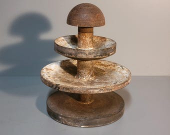 Industrial Salvage Steel Sculpture: Mushroom Orb Garden Art