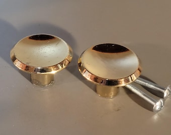 Vintage Brass Round Drawer Pulls - MCM Cabinet Hardware - Set of Two