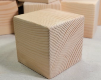 Wood Cubes, Unfinished Craft Supply, Three 4 inch square blocks