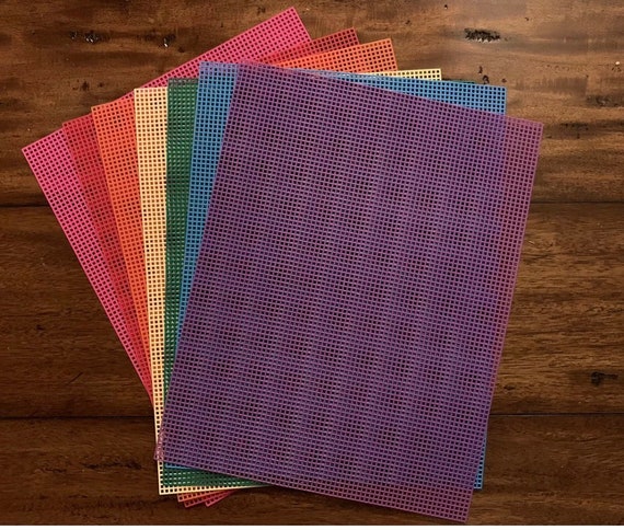 Rainbow Set of 7 Full Sheets Colored Plastic Canvas 7 Mesh Sheet